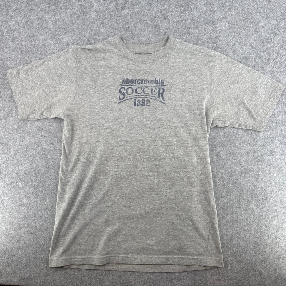 Y2K Abercrombie T-Shirt Mens XL Soccer Graphic Grey Short Sleeve EUC
